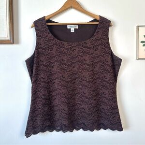 Coldwater Creek Brown Lace Lined Tank Top